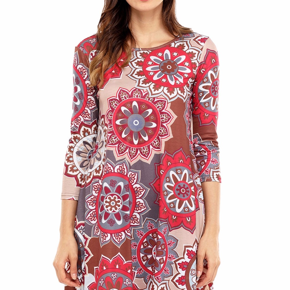 Bohemian Sunflower Print Grey Brown Dress